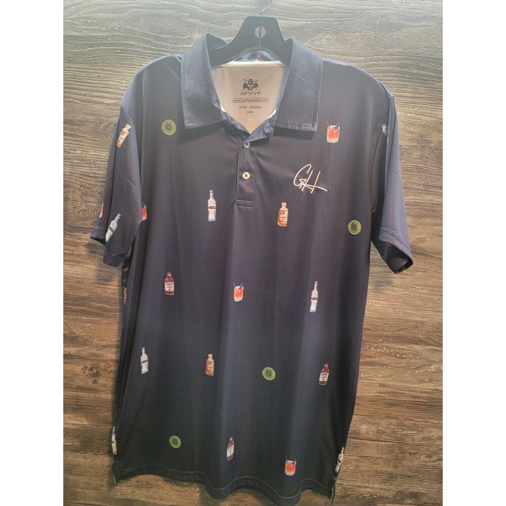 Gashouse Golf Men’s Polo-Style Shirt Drinks Design-Size L-Blue